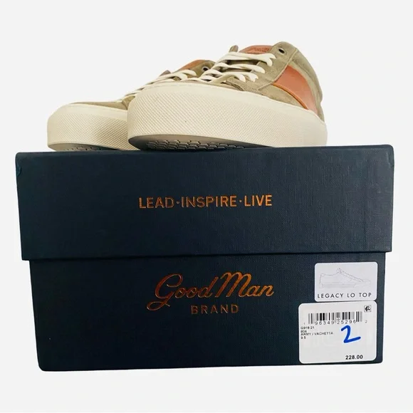Good Man Brand Men’s Sneakers 9.5 Army Green Suede Brown Leather Low Top Italian - Picture 9 of 10